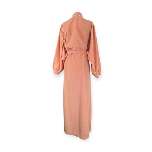 Vintage 1970s Apricot Peach Velour Wrap Robe M - Picture 3 of 11